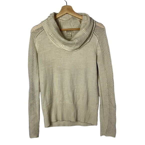 Lucky Brand Beige Mesh Sleeve Pullover Cowl Neck Sweater M - Picture 1 of 5